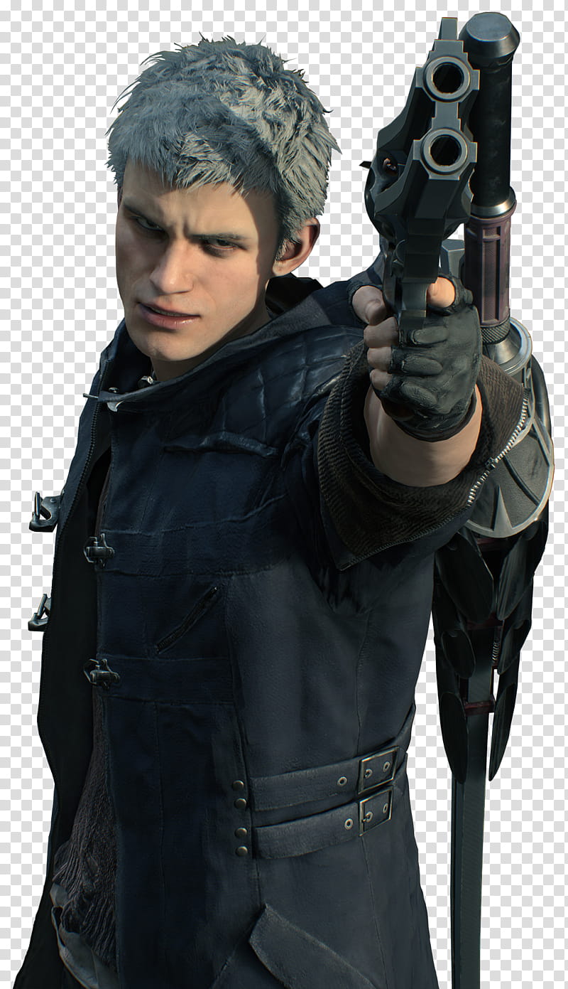 Devil May Cry  Nero Blue Rose Aiming Render, man holding black pistol transparent background PNG clipart