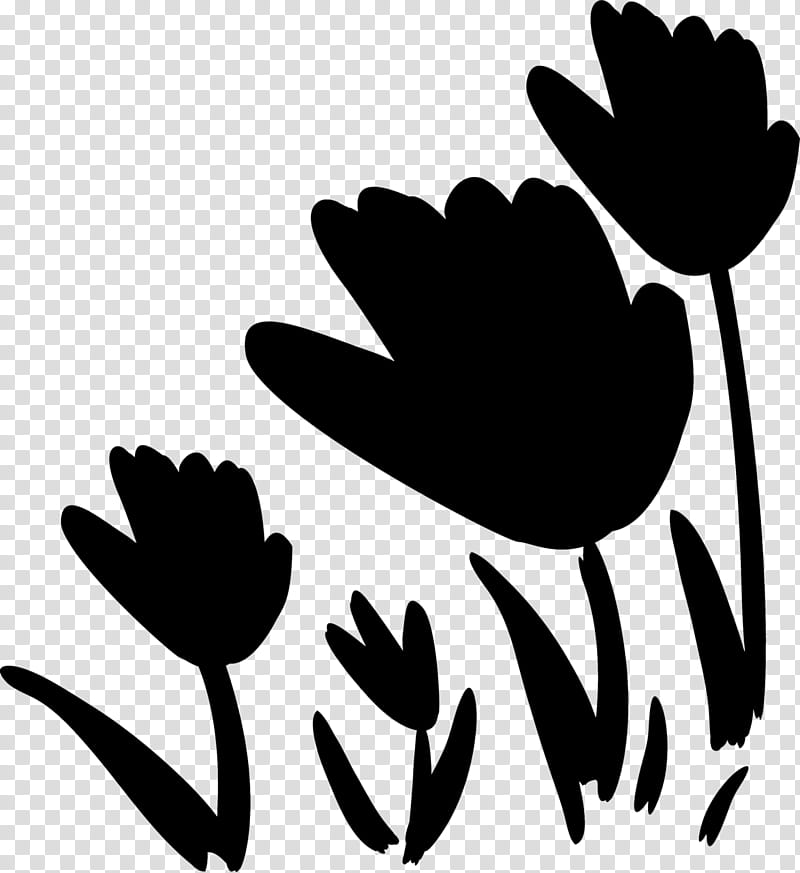 Tulip Flower, Silhouette, Leaf, Branching, Plants, Blackandwhite, Tree, Herbaceous Plant transparent background PNG clipart