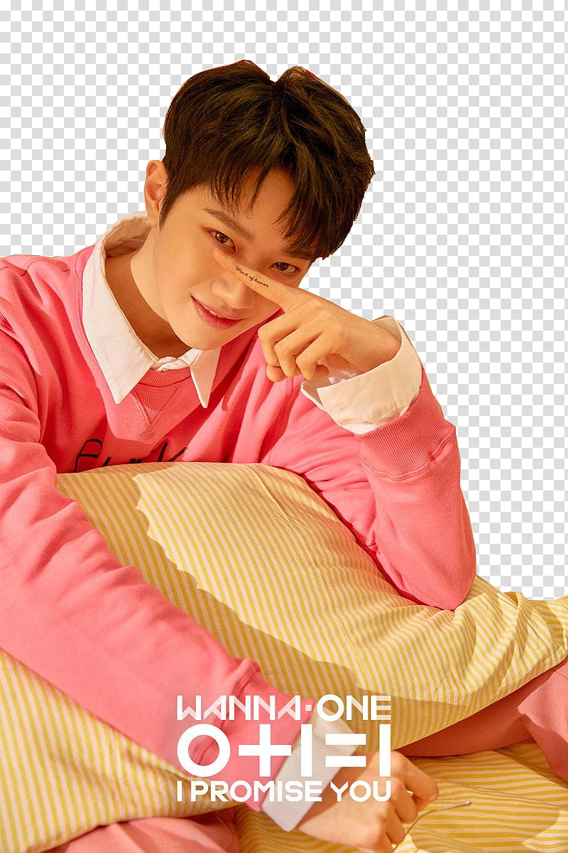 Render WANNA ONE   , man wearing pink sweatshirt holding pillow transparent background PNG clipart