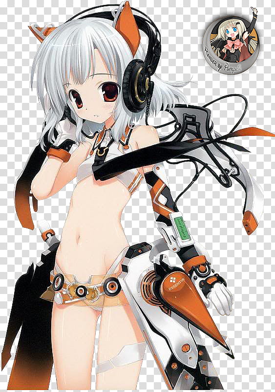 render anime girl, woman wearing headphones and gears illustration transparent background PNG clipart
