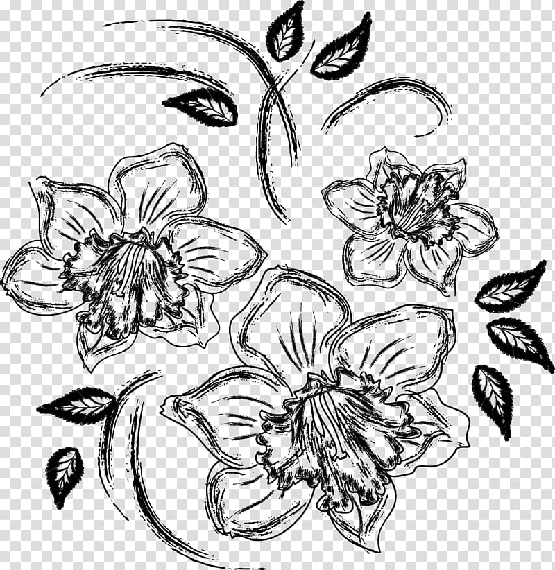 Spring flowers , black and white abstract painting transparent background PNG clipart