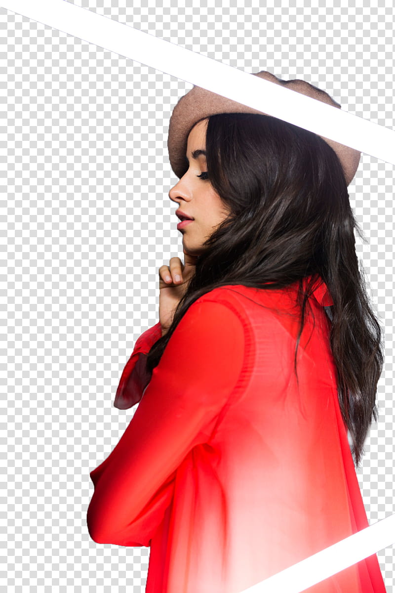 Camila Cabello, woman in brown hat and red top transparent background PNG clipart