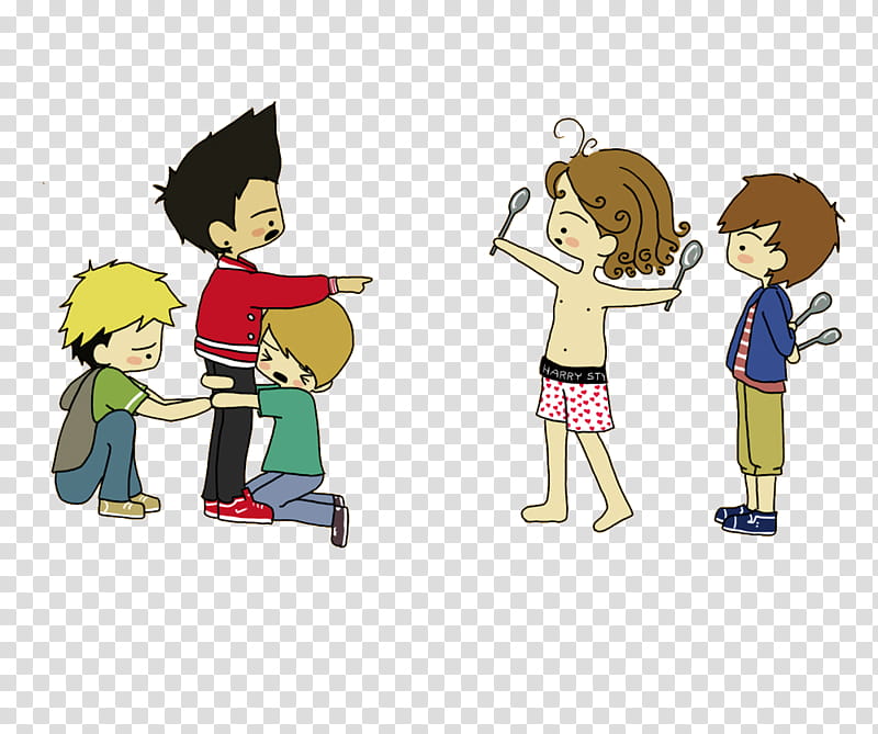 One Direction Caricaturas , group of men standing and sitting in front of each other character illustration transparent background PNG clipart