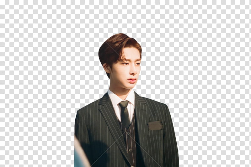 MONSTA X THE CODE , man wearing black pinstripe suit transparent background PNG clipart