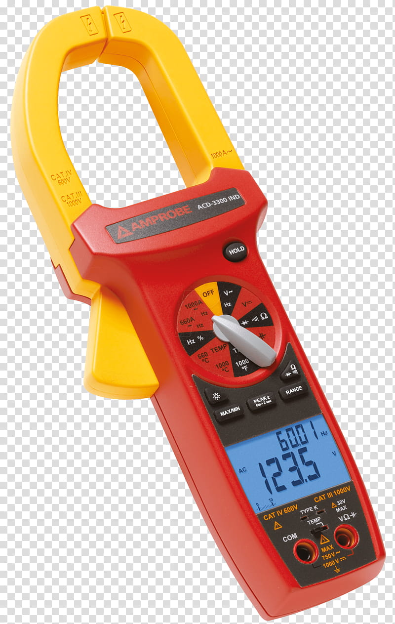 Current Clamp Yellow, True Rms Converter, Root Mean Square, Alternating Current, Fluke Corporation, Direct Current, Amprobe Acd3300 Ind Digital Clamp Meter, Digital Multimeter transparent background PNG clipart