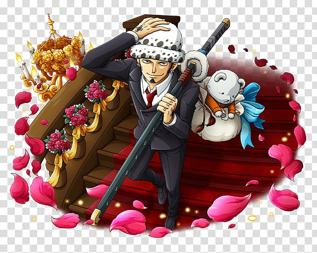 Trafalgar D Water Law the Surgeon of Death, man in black tuxedo carrying black sword illustration transparent background PNG clipart