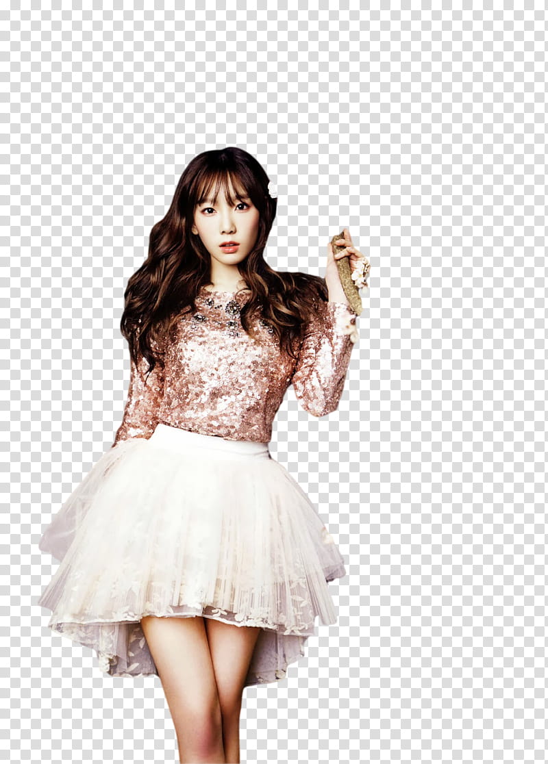 SNSD TaeYeon Jan , woman wearing pink and white long-sleeved dress transparent background PNG clipart