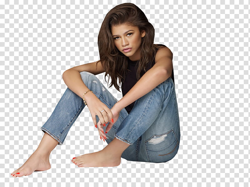 Zendaya Coleman, woman squatting on floor transparent background PNG clipart