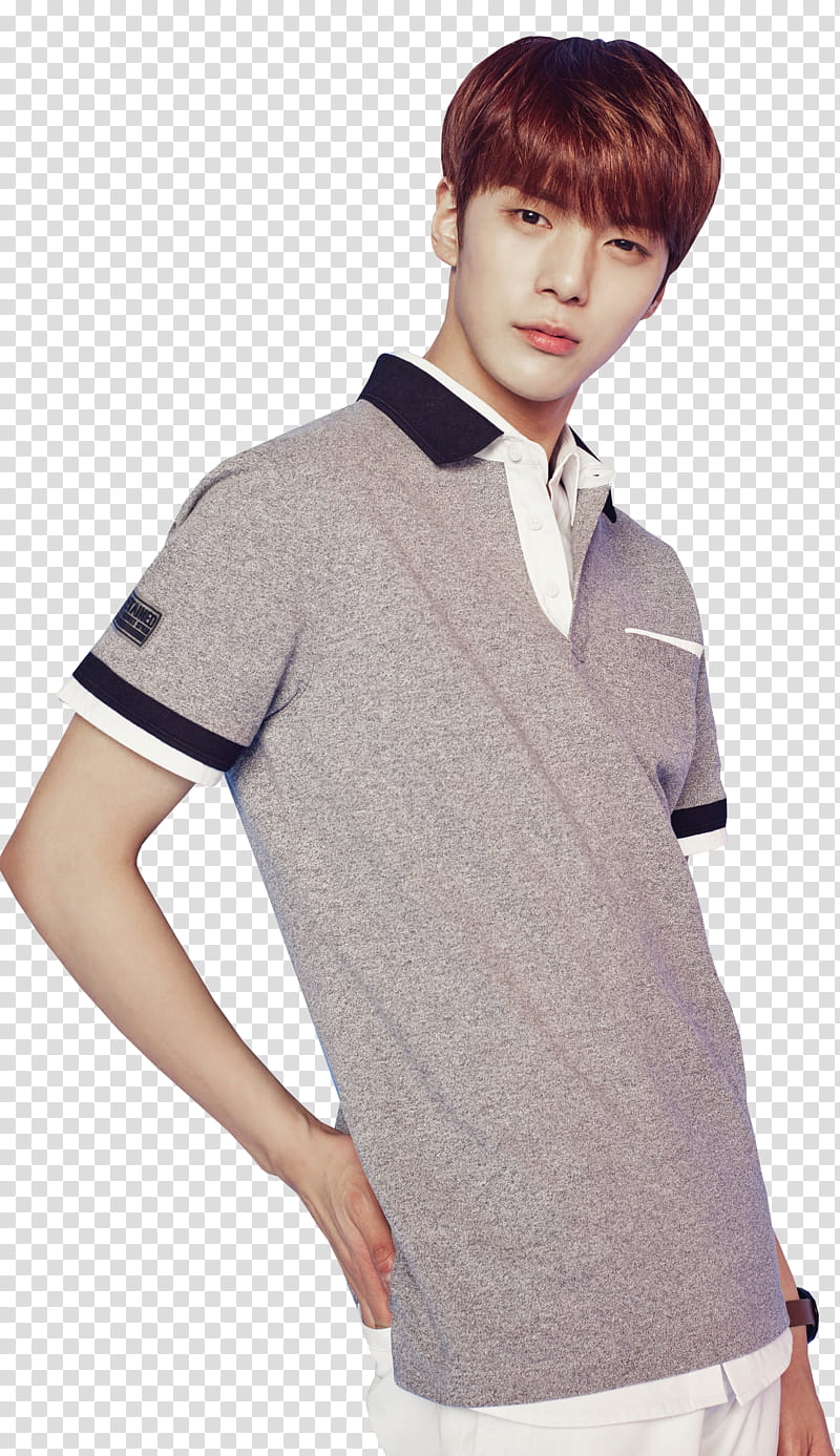MONSTA X, man in gray and black polo shirt transparent background PNG clipart