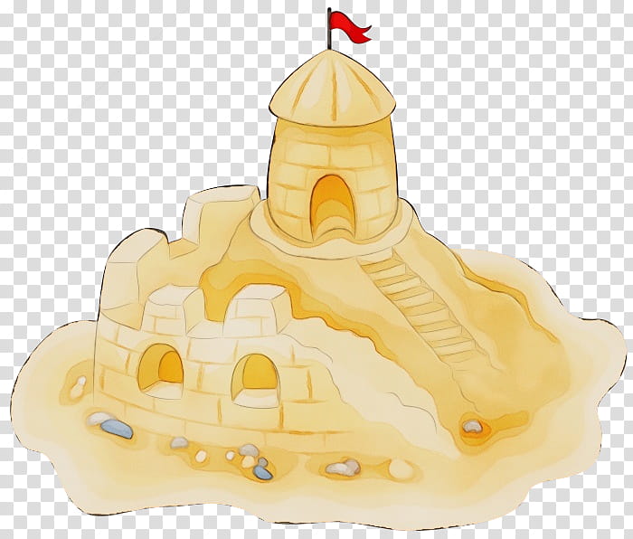 Cartoon Castle, Watercolor, Paint, Wet Ink, Sand Art And Play, Beach, Game, Yellow transparent background PNG clipart