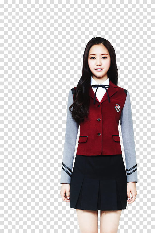 Apink for Skoolooks HD, woman wearing red and gray school uniform transparent background PNG clipart