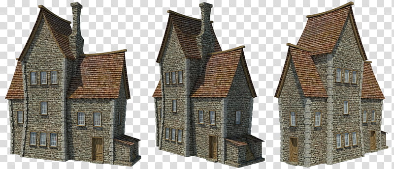 Slanted House, three brown houses collage transparent background PNG clipart