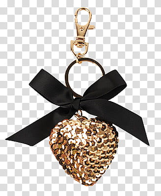 gold-colored and black heart keychain with bow accent transparent background PNG clipart
