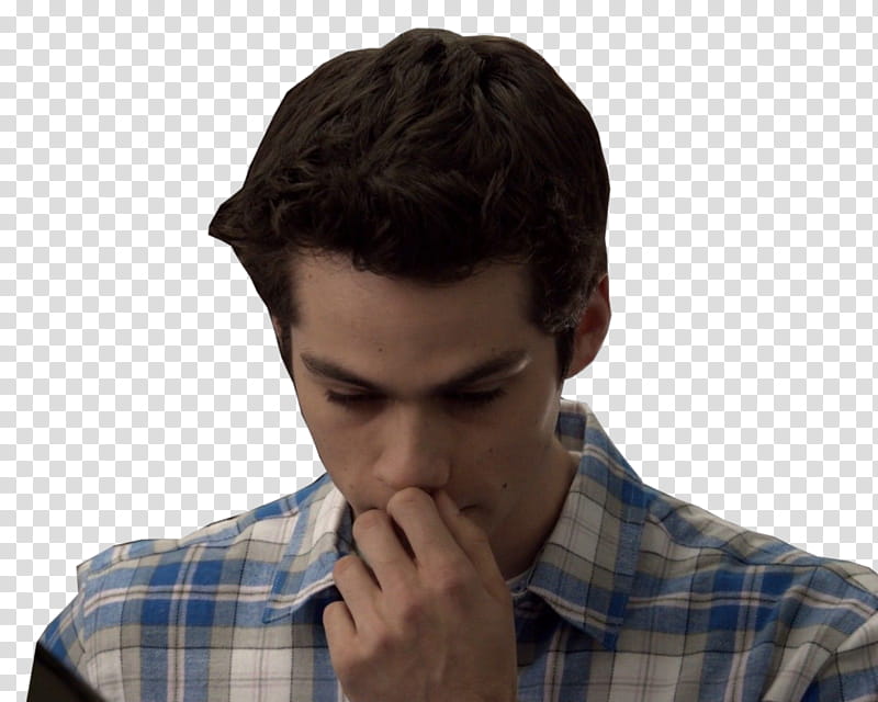 Sterek S Ep , Dylan O'Brien wearing blue and white plaid sport shirt transparent background PNG clipart