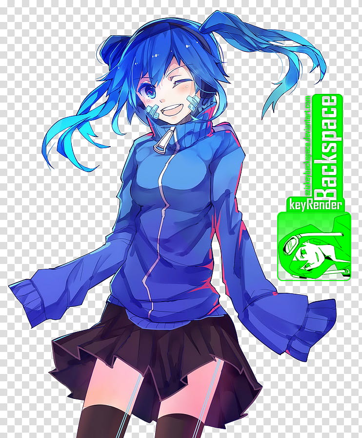 Ene (Mekakucity Actors), Render v, blue-haired female anime character illustration transparent background PNG clipart