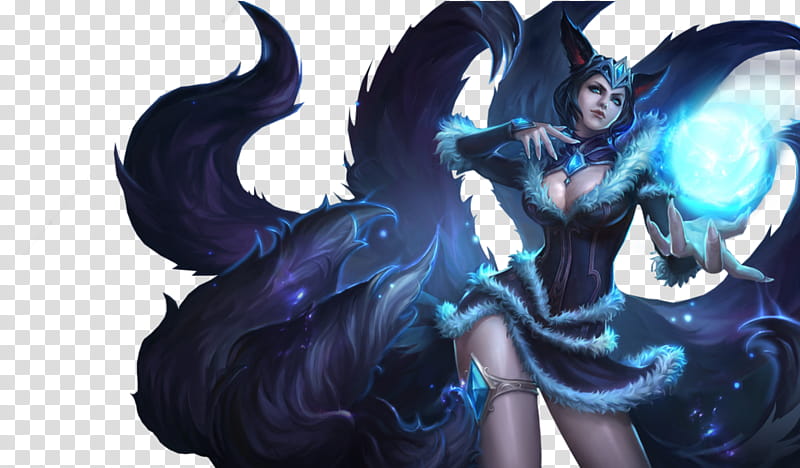 ahri render, painting of a black furred gumiho transparent background PNG clipart