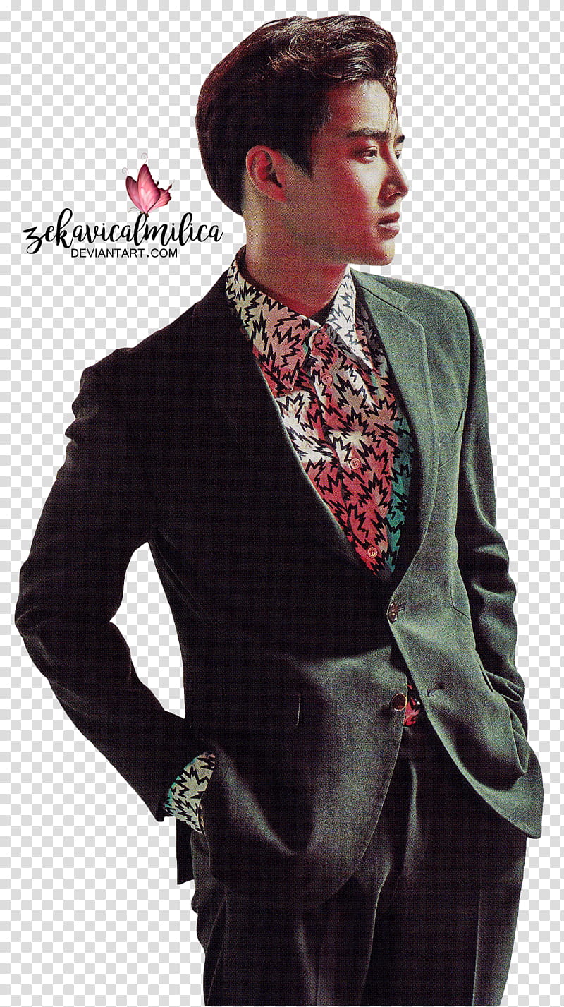 EXO Suho Countdown, EXO Suho in black suit jacket transparent background PNG clipart