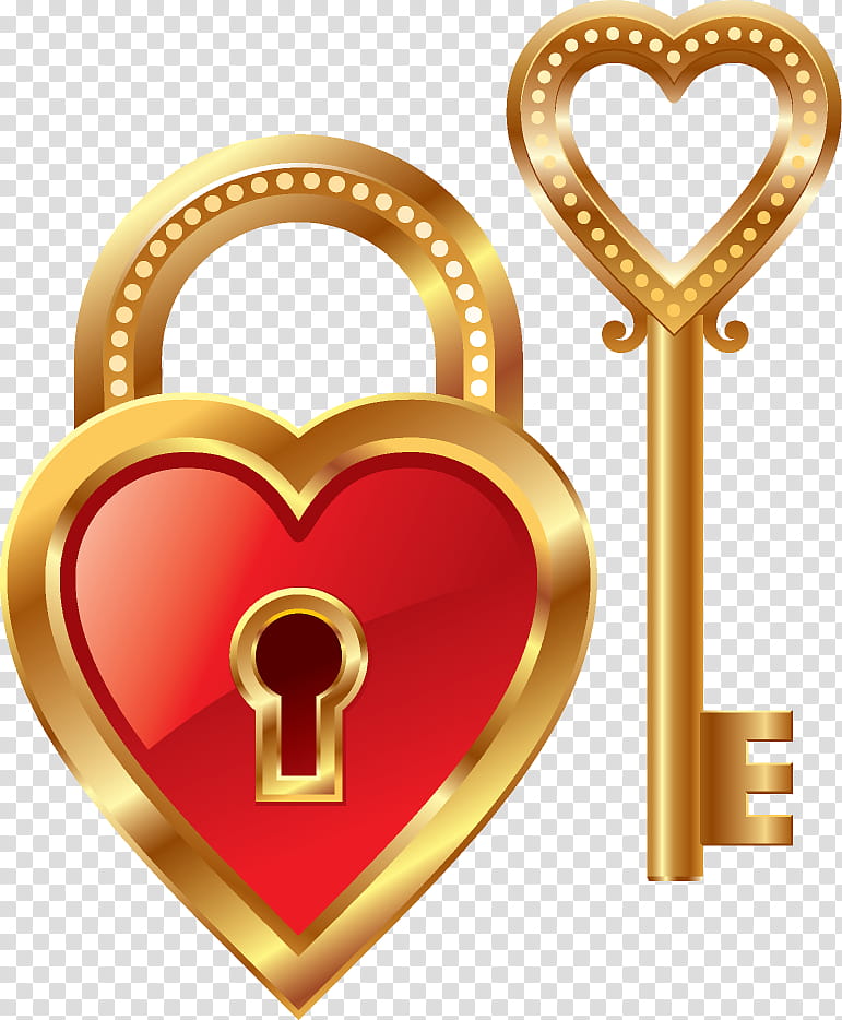 Happy Valentine Set , gold and red heart padlock and skeleton key ...