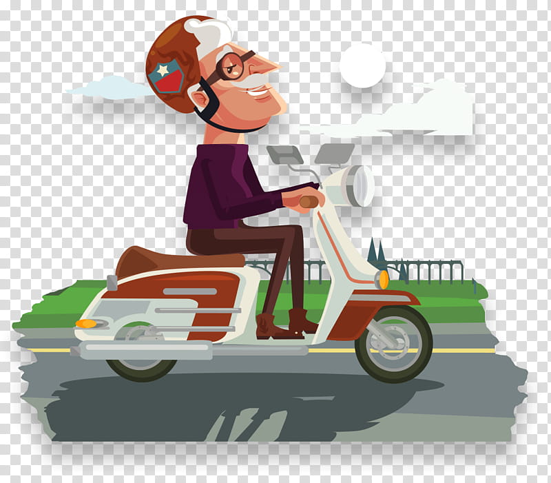 Man, Scooter, Mobility Scooters, Electric Vehicle, Motorcycle, Old Age, Cartoon, Transport transparent background PNG clipart