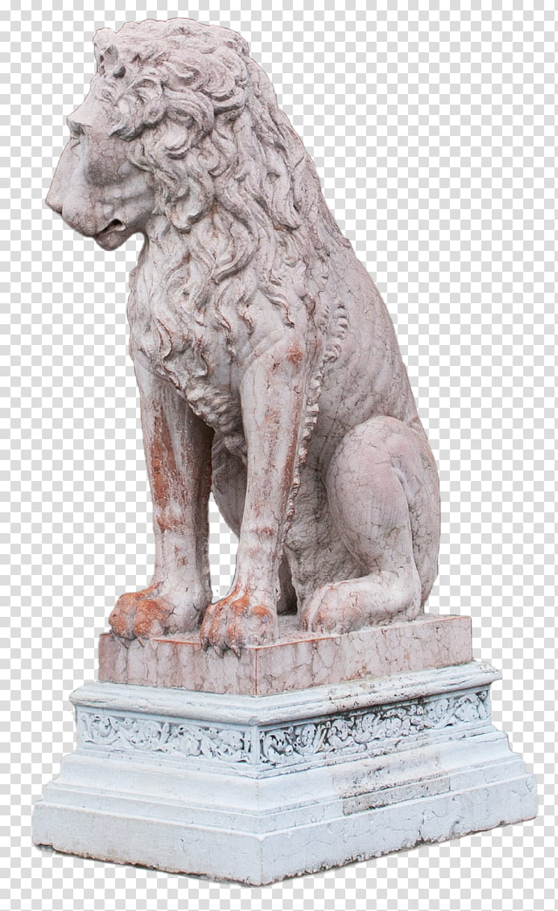 Lion Statue cutout, gray concrete statue of man transparent background PNG clipart