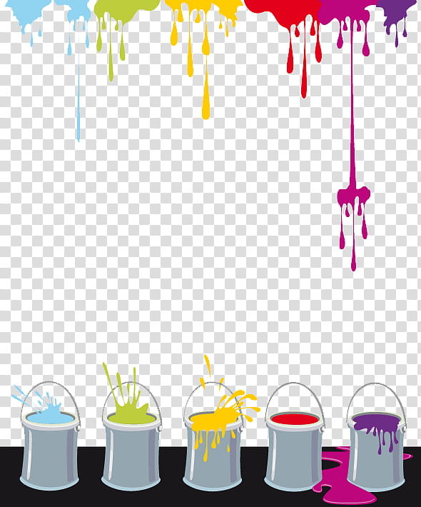 five assorted-color paint buckets transparent background PNG clipart