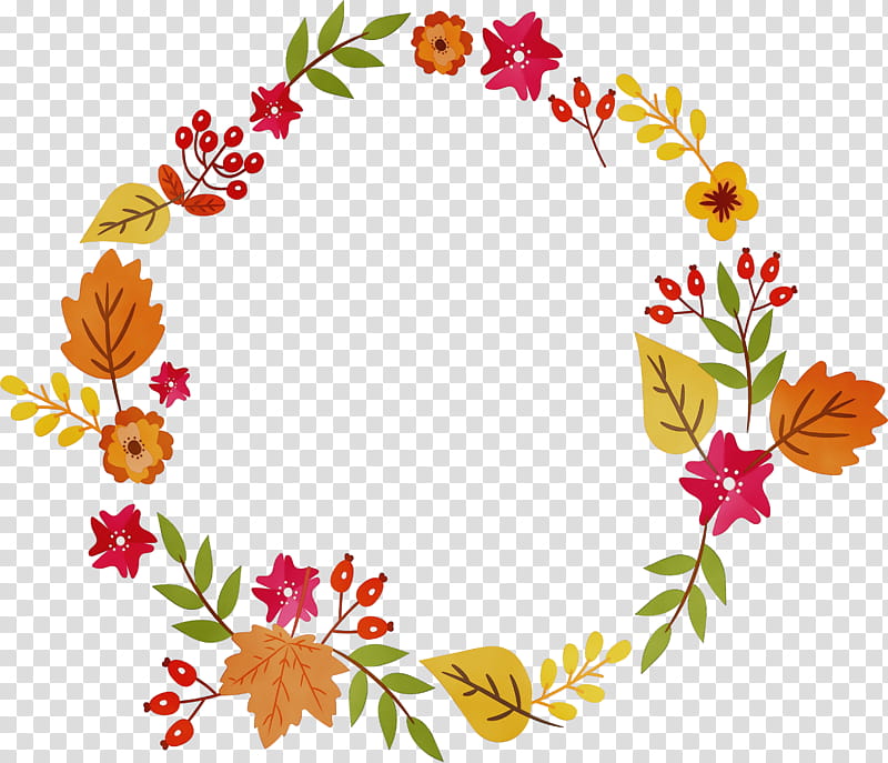 Watercolor Wreath Flower, Paint, Wet Ink, Autumn, Floral Design, Garland, Season, Autumn Leaf Color transparent background PNG clipart