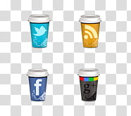 Social Media Icons , Social Media Icons Preview, four assorted-color coffee cups transparent background PNG clipart