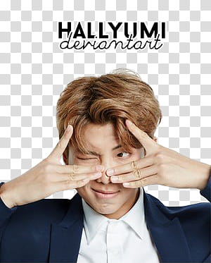 MINI Rap Monster Birthday, man holding her nose wearing blue peaked lapel suit jacket transparent background PNG clipart