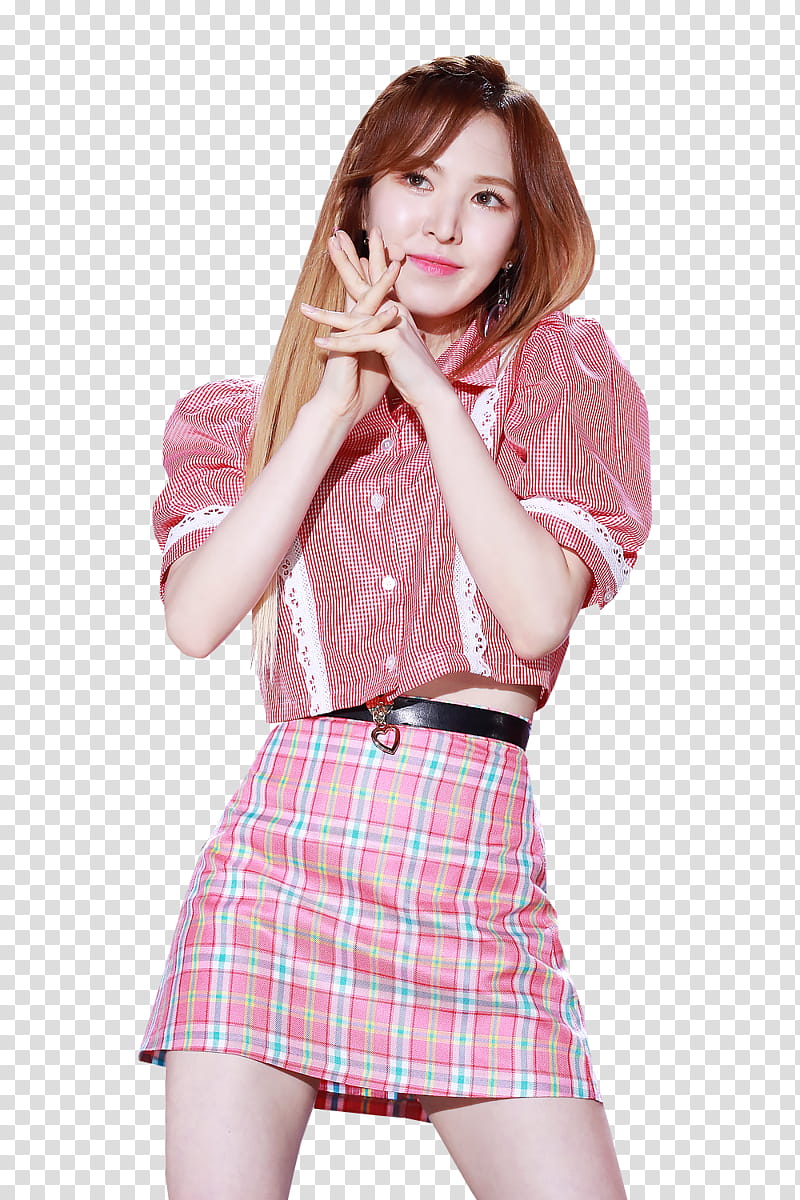 WENDY RED VELVET , woman wearing pink button-up top and pink miniskirt transparent background PNG clipart