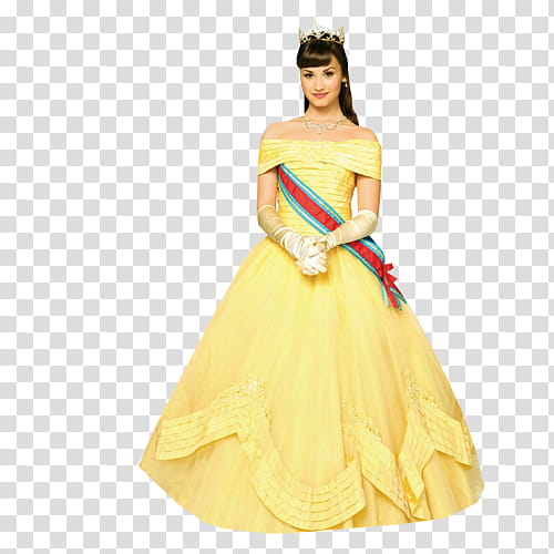 Demi Lovato, yellow off-shoulder dress transparent background PNG clipart