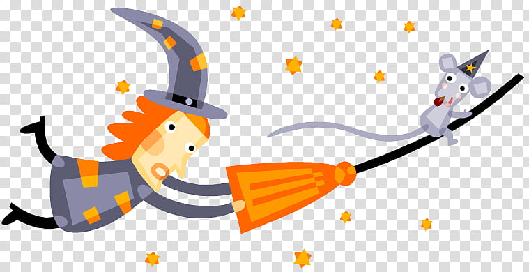 Bird Line Drawing, Witch, Broom, Witchcraft, Cartoon, Orange, Branch transparent background PNG clipart