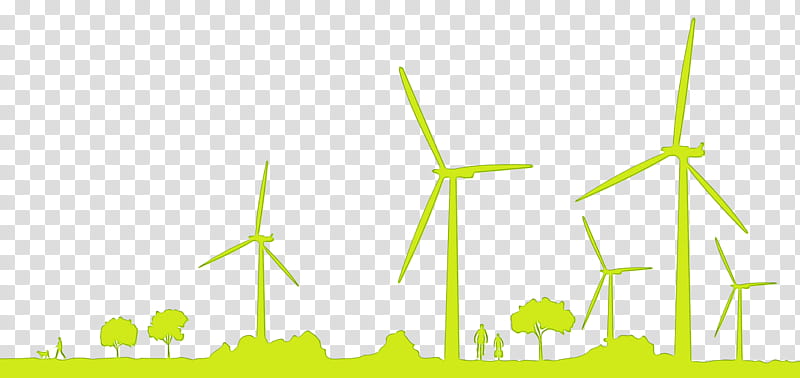 green wind turbine windmill wind yellow, Watercolor, Paint, Wet Ink, Wind Farm, Line, Grass, Grass Family transparent background PNG clipart