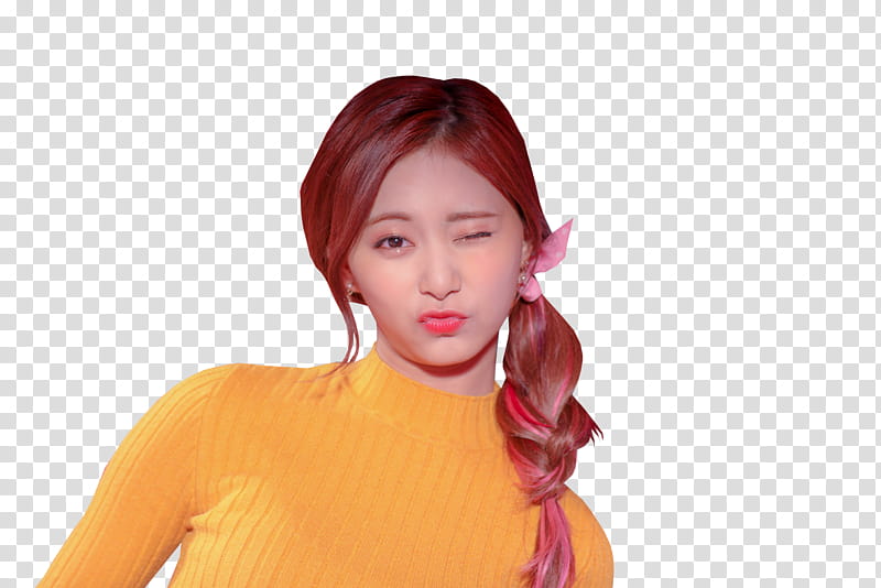 TWICE HEART SHAKER BEHIND THE STAGE , woman in yellow knit top transparent background PNG clipart