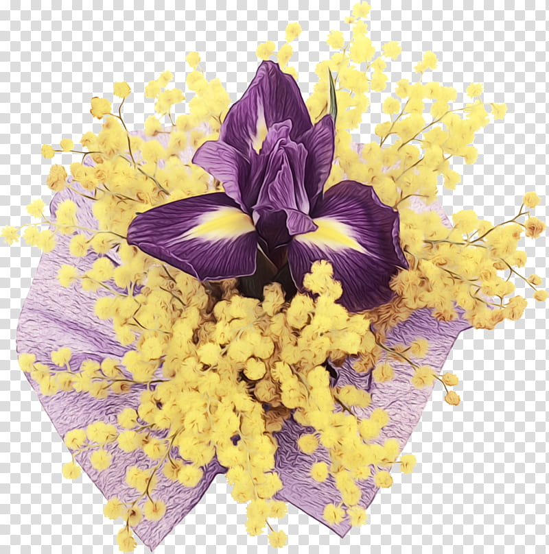 flower violet purple cut flowers yellow, Watercolor, Paint, Wet Ink, Petal, Plant, Bouquet, Iris transparent background PNG clipart