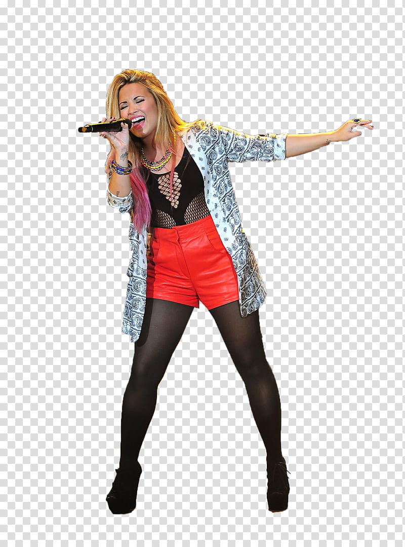 Demi Lovato, singing woman wearing red short-shorts transparent background PNG clipart