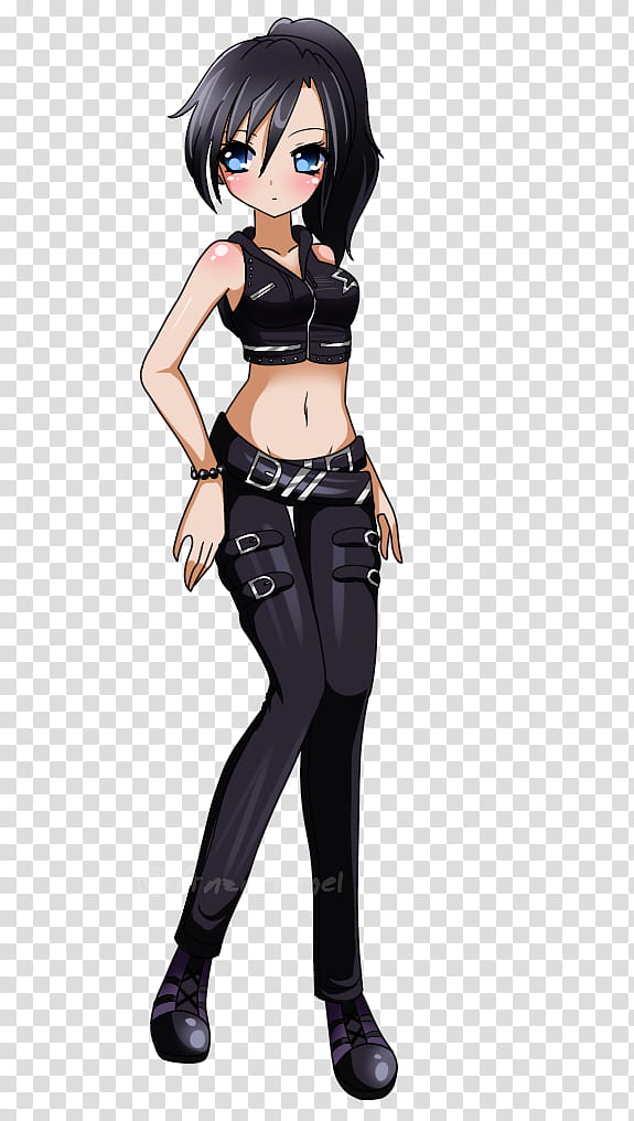 , Naoko, female anime character wearing crop top and pants transparent ...