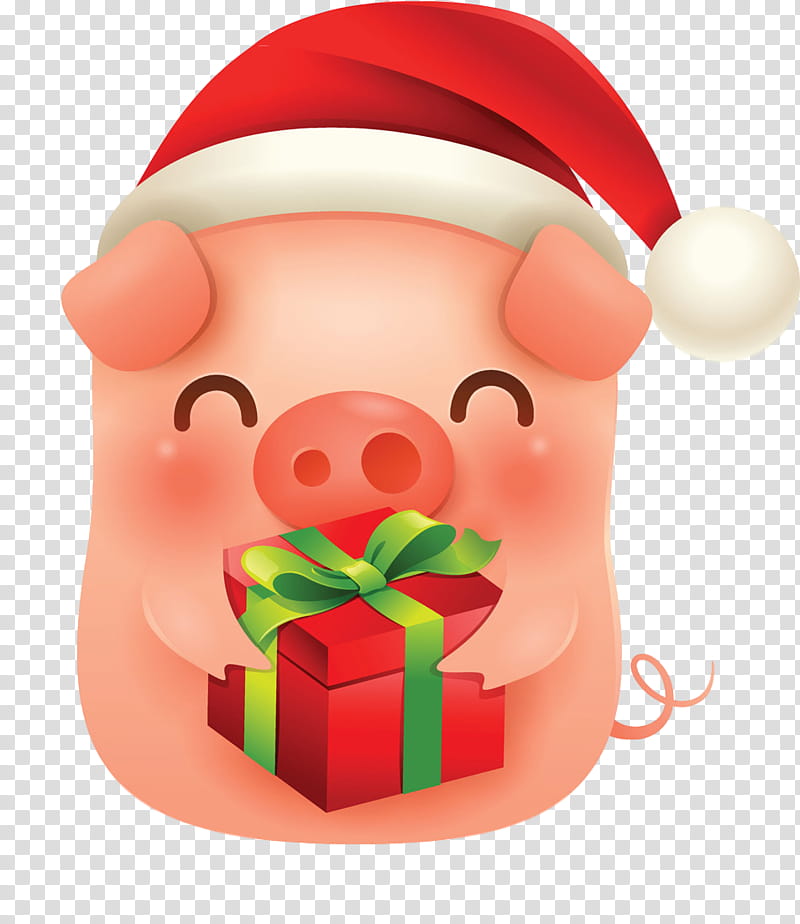merry christmas pig cute pig, Santa Claus, Cartoon, Christmas , Suidae transparent background PNG clipart
