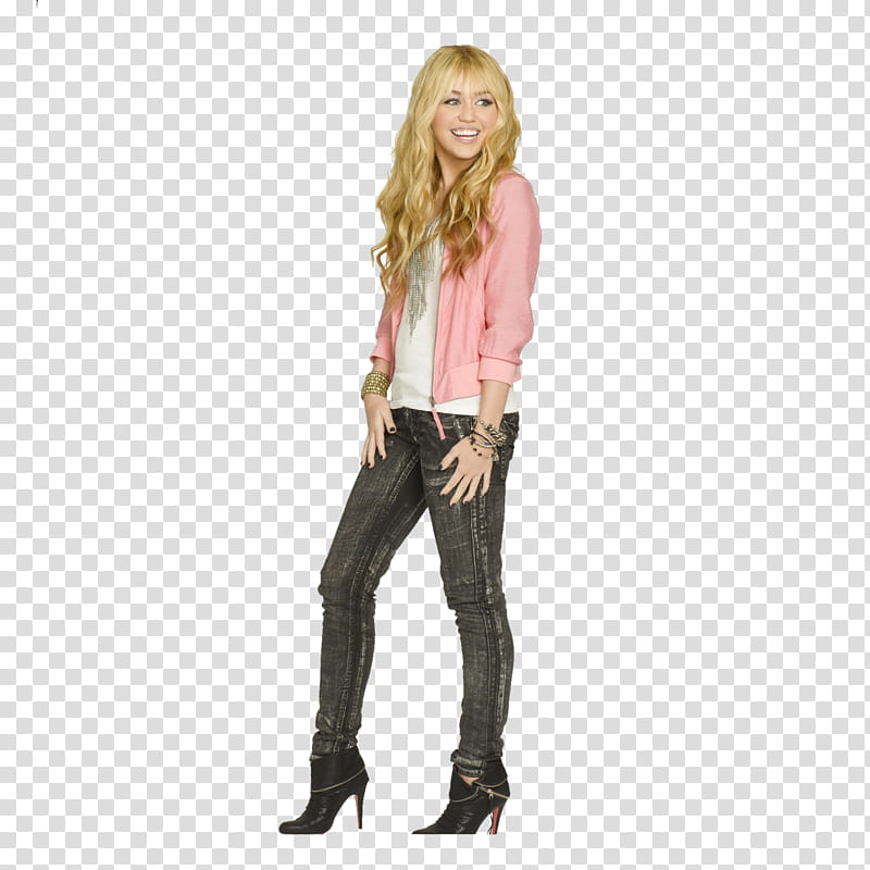 Miley Cyrus wearing pink jacket and black denim jeans transparent background PNG clipart