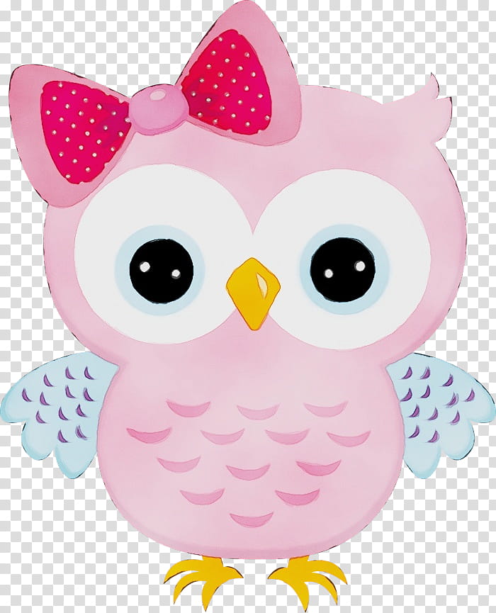 owl pink bird of prey bird, Watercolor, Paint, Wet Ink, Cartoon transparent background PNG clipart