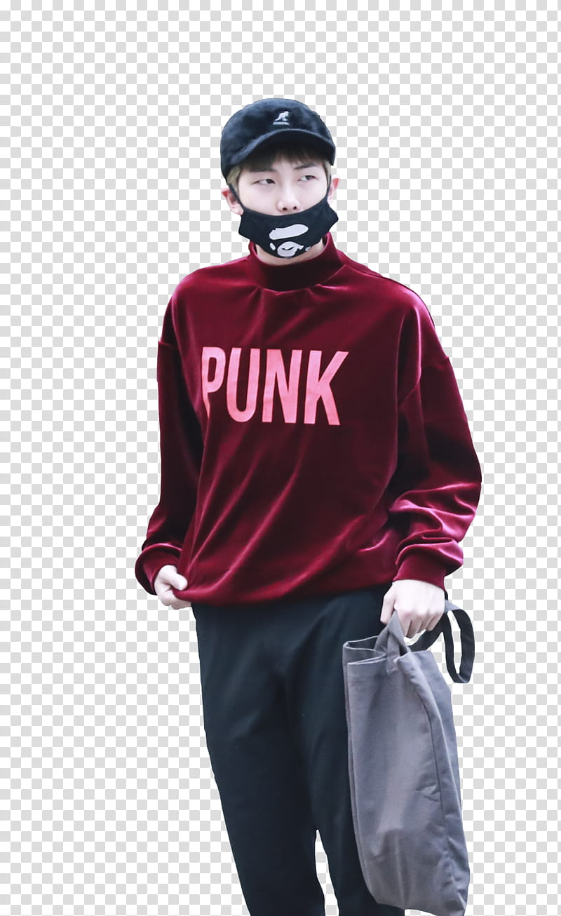 Rap Monster BTS, man with face mask looking sideways transparent background PNG clipart