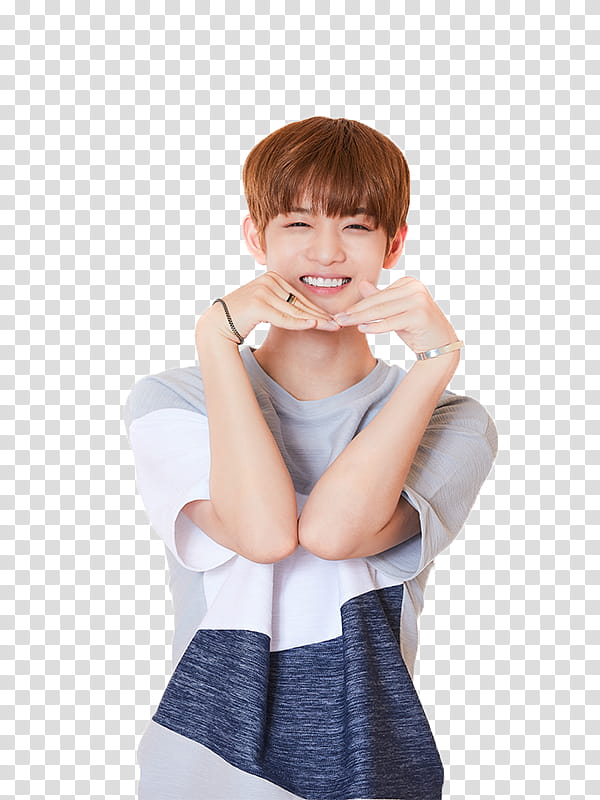 WANNA ONE S , man blond haired wearing white and gray to transparent background PNG clipart