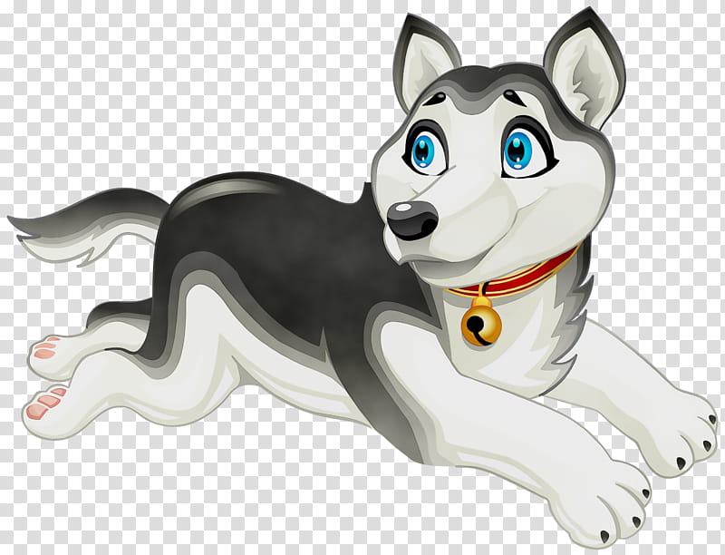 Siberian Husky Puppy Sled dog Cat, Watercolor, Paint, Wet Ink, Catlike, Figurine, Breed, Cartoon transparent background PNG clipart