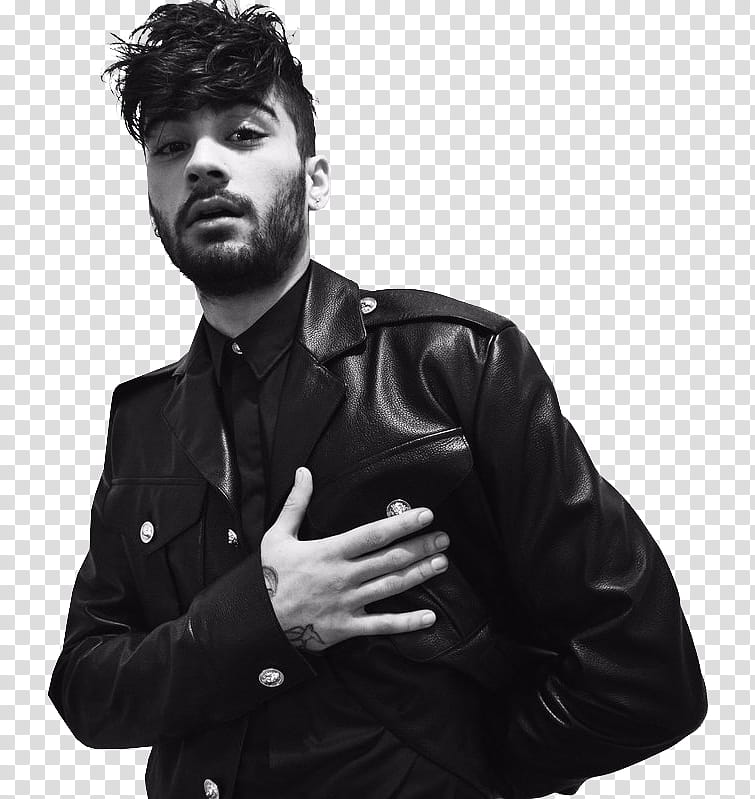 Zayn Malik, man wearing black leather suit with hand on chest transparent background PNG clipart