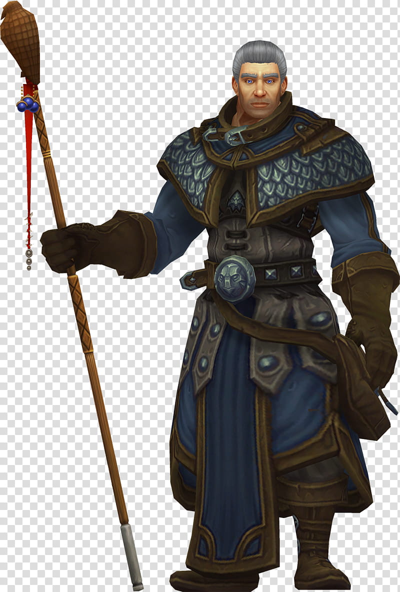 Khadgar, male anime character wearing blue and brown armor transparent background PNG clipart