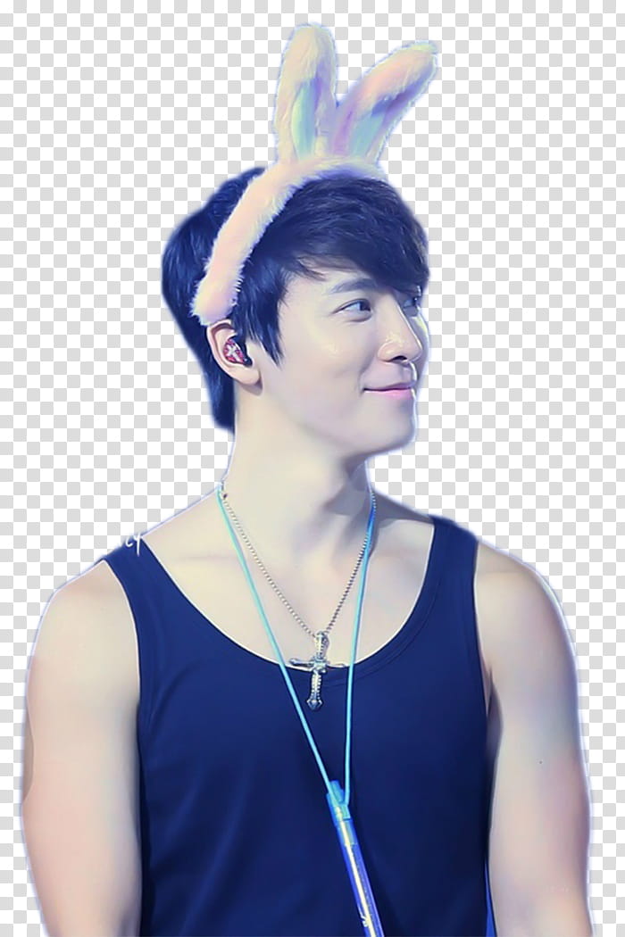 Donghae Super Junior , man wearing pink bunny ear headband transparent background PNG clipart