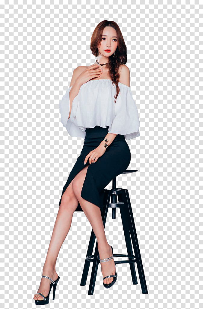 SPECIAL  WATCHERS, woman sitting on black stool chair transparent background PNG clipart
