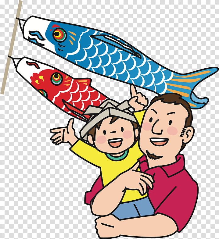 Happy Childrens Day, Koinobori, Painting, Father, Cartoon, Line, Interaction, Fun transparent background PNG clipart