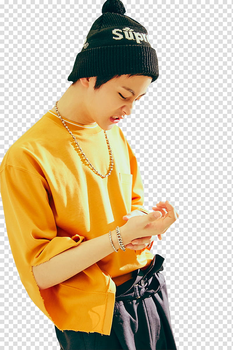 NCT U, man wearing orange crew-neck shirt transparent background PNG clipart