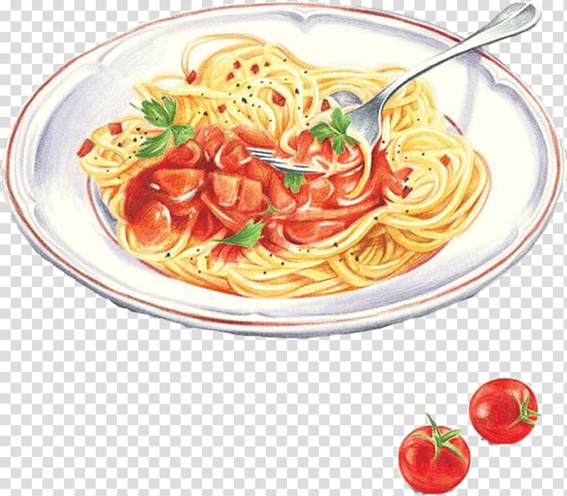 Tomato, Italian Cuisine, Pasta, Food, Drawing, Painting, Watercolor Painting, Spaghetti transparent background PNG clipart