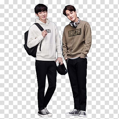 EXO Render Spao, two men wearing hoodies standing and smiling transparent background PNG clipart